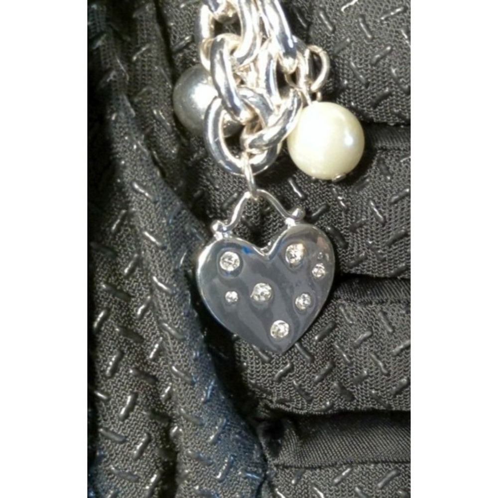 CHRISTOPHER & BANKS Bracelet Women 7-8" Silver Faux Pearl Heart Charm Crystal - Picture 4 of 6